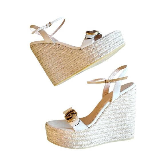 GUCCI Lifford GG Marmont White Leather Espadrille Wedge Sandal EU 41 US 11 Aitan - Picture 4 of 7